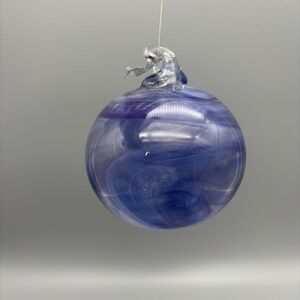 Vintage HAND BLOWN Large WITCHES BALL Orb Sun Catcher ORNAMENT Blue 4"